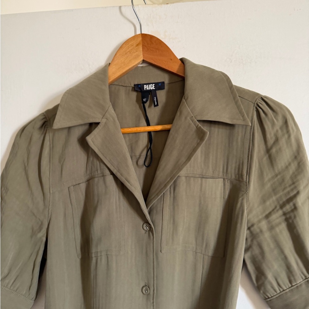 NWOT PAIGE Cactus Green Mayslie Button Down Mini Dress - Picture 5 of 11